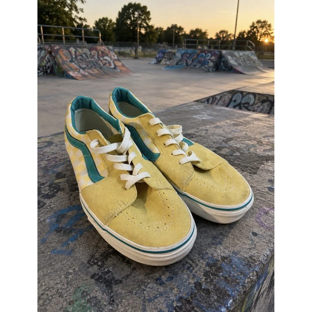 Vans SK8 Low Yellow Green Checkerboard Casual Skater Sneaker Shoes Men's Size 11
